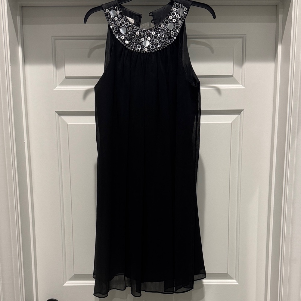 London Times Black Dress with Silver Embellished Neckline